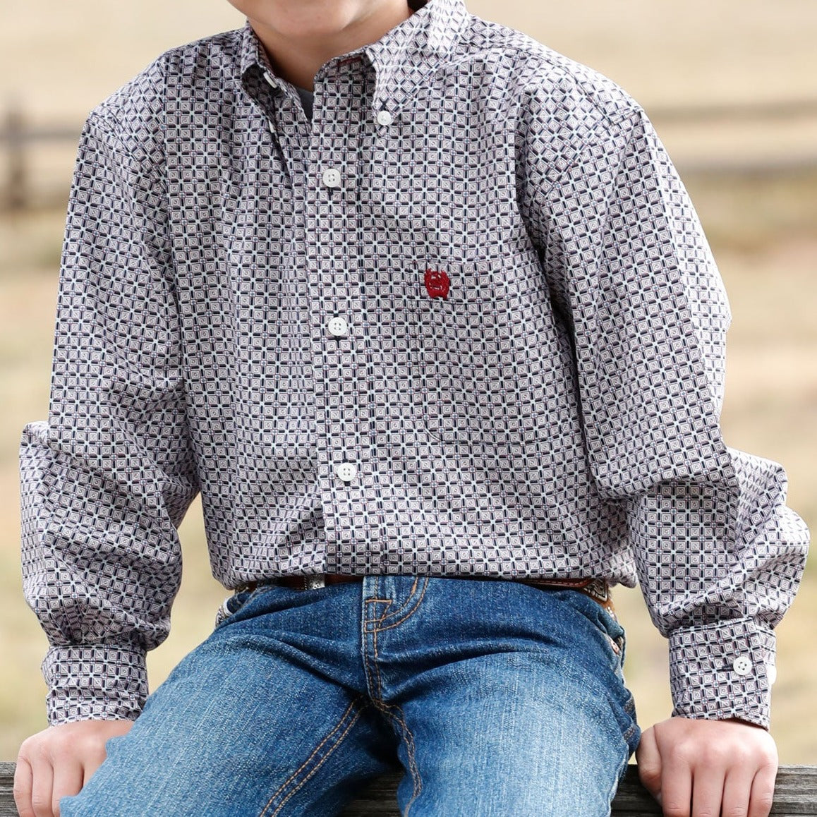 Cinch Boy's Geometric Print Button Down Western Shirt