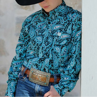 Cinch Youth Boy's L/S Paisley Western Button Down Shirt in Black