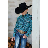Cinch Youth Boy's L/S Paisley Western Button Down Shirt in Black