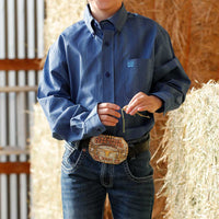 Cinch Youth Boy's L/S Dot Striped Button Down Western Shirt in Royal Blue