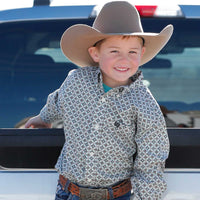 Cinch Youth Boy's L/S Medallion Print Button Down Western Shirt in Cream