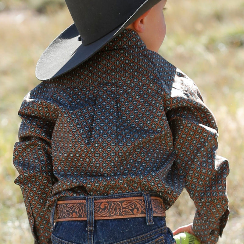 Cinch Baby & Toddler Boy's L/S Floral Geometric Button Down Shirt in Brown