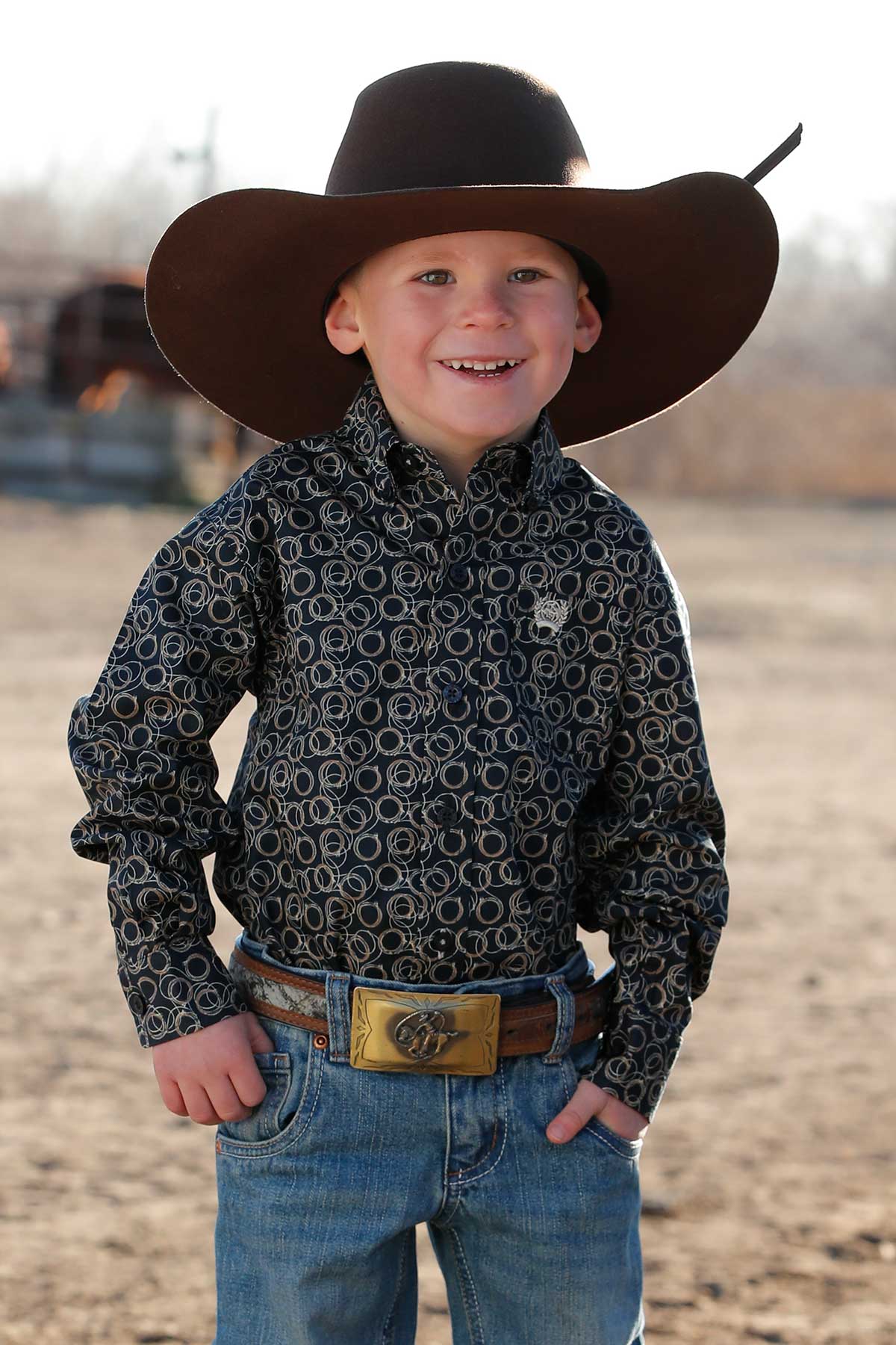 Cinch Baby & Toddler Boy's L/S Rope Lasso Button Down Shirt in Navy