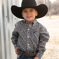 Cinch Baby & Toddler Boy's L/S Paisley Print Button Down Western Shirt in Grey