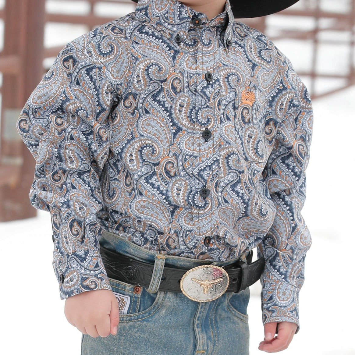 Cinch Baby & Toddler Boy's Classic Fit Long Sleeve Blue Paisley Button Down Western Shirt