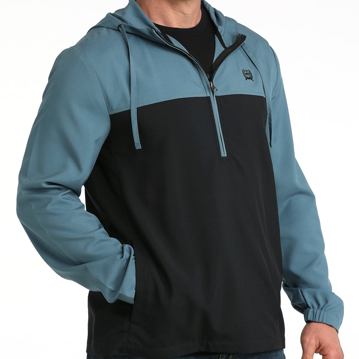 Cinch Men's Hooded Half Zip Windbreaker in Blue/Black