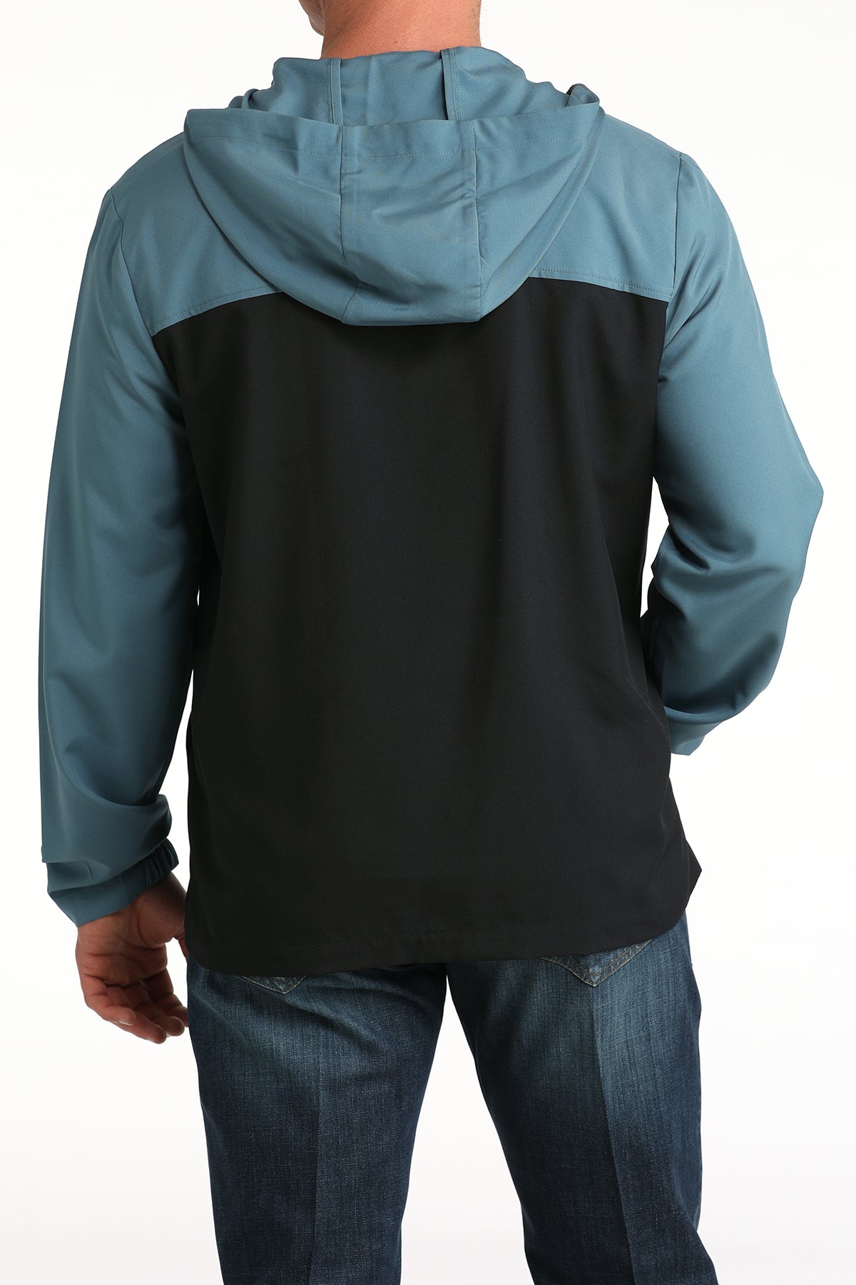 Cinch Men's Hooded Half Zip Windbreaker in Blue/Black