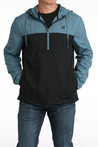 Cinch Men's Hooded Half Zip Windbreaker in Blue/Black