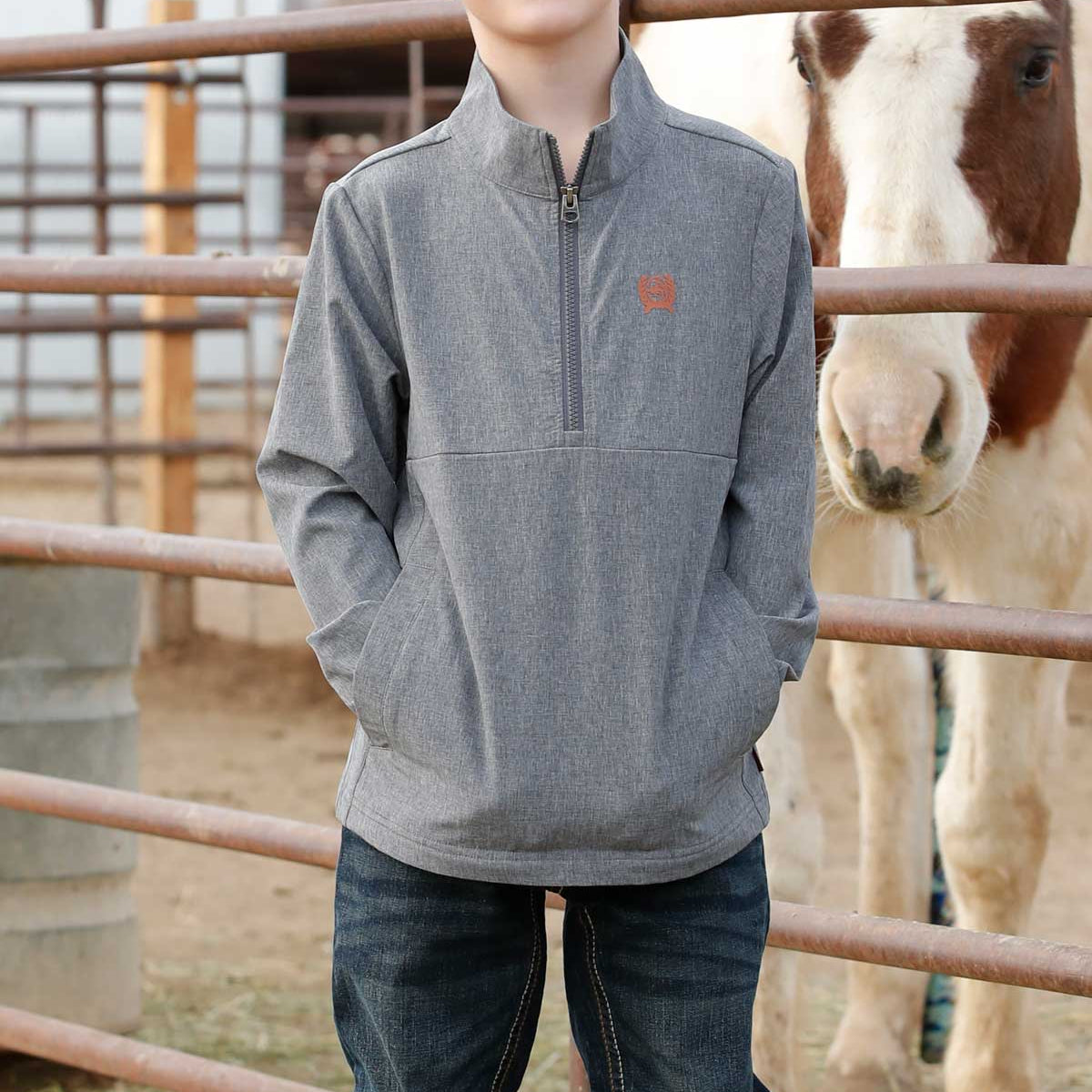 Cinch Youth Boy's Half Zip Windbreaker in Grey