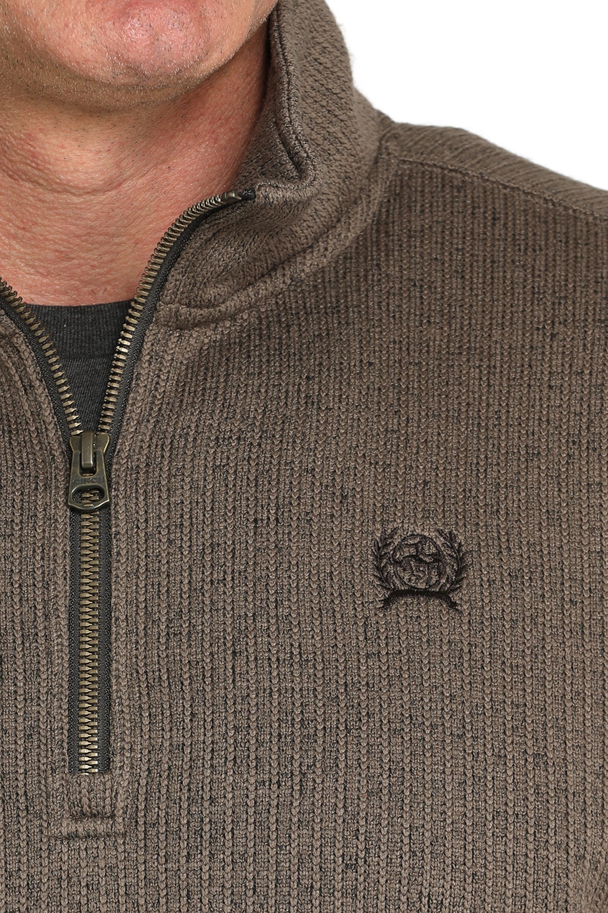 Cinch Men's Logo Quarter Zip Knit Pullover Sweater in Brown