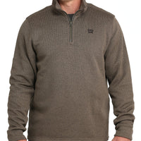 Cinch Men's Logo Quarter Zip Knit Pullover Sweater in Brown