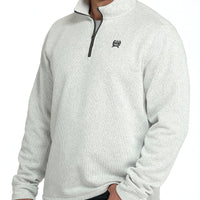 Cinch Men's Logo Quarter Zip Knit Pullover Sweater in Light Grey