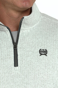 Cinch Men's Logo Quarter Zip Knit Pullover Sweater in Light Grey