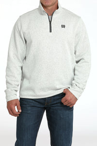 Cinch Men's Logo Quarter Zip Knit Pullover Sweater in Light Grey
