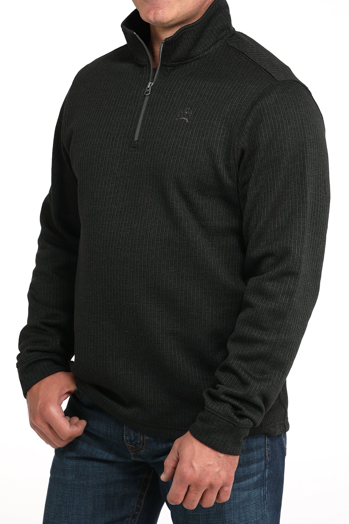 Cinch Men's Logo Quarter Zip Knit Pullover Sweater in Black