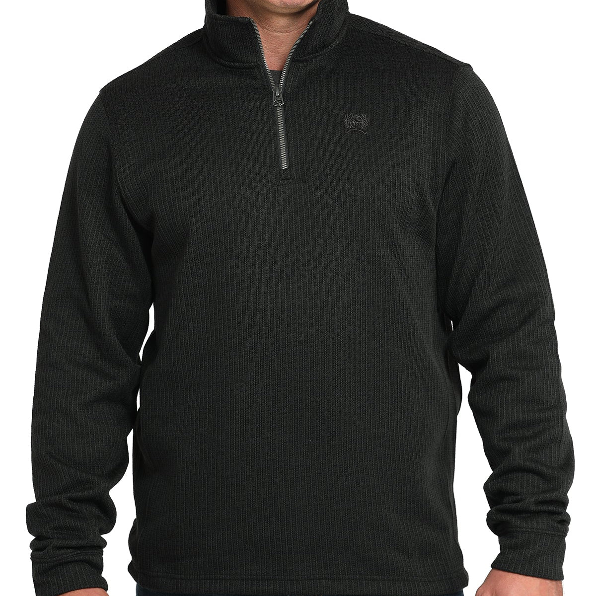 Cinch Men's Logo Quarter Zip Knit Pullover Sweater in Black