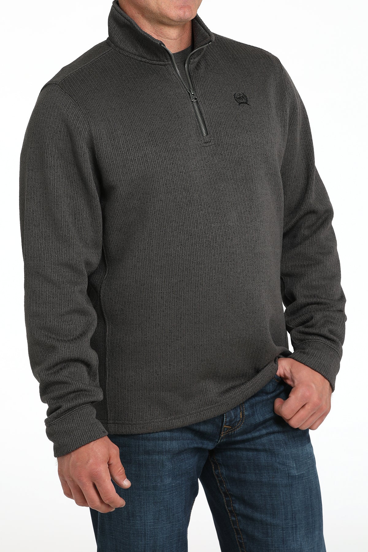 Cinch Men's Logo Quarter Zip Knit Pullover Sweater in Charcoal
