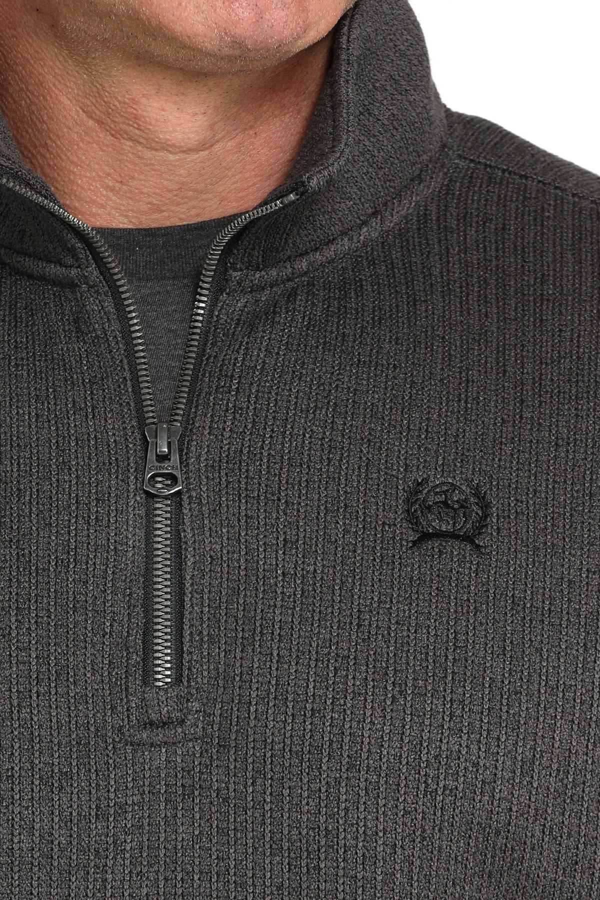 Cinch Men's Logo Quarter Zip Knit Pullover Sweater in Charcoal