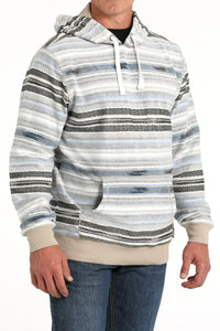 Cinch Men's Striped Lightweight Pullover Hoodie in Gray & Blue