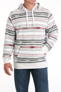 Cinch Men's Striped Lightweight Pullover Hoodie in Red and White