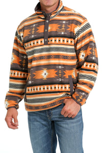 Cinch Men's Quarter Snap Orange and Brown Aztec Fleece Pullover
