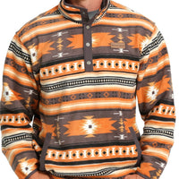 Cinch Men's Quarter Snap Orange and Brown Aztec Fleece Pullover