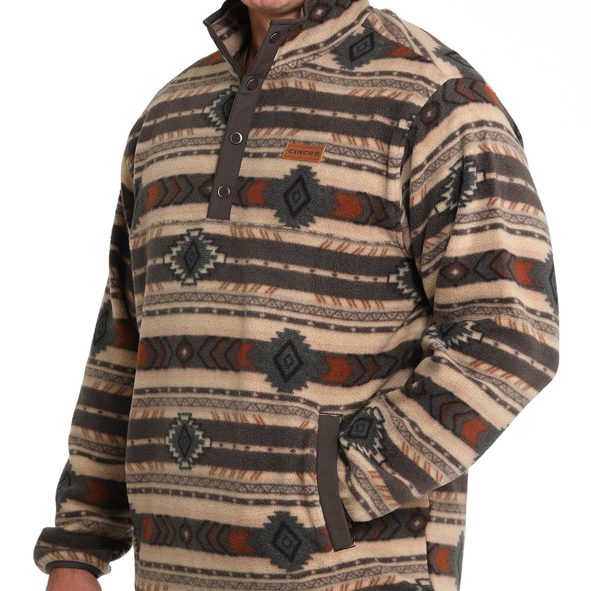 Cinch Men's Serape Stripe Quarter Snap Polar Fleece Pullover in Brown