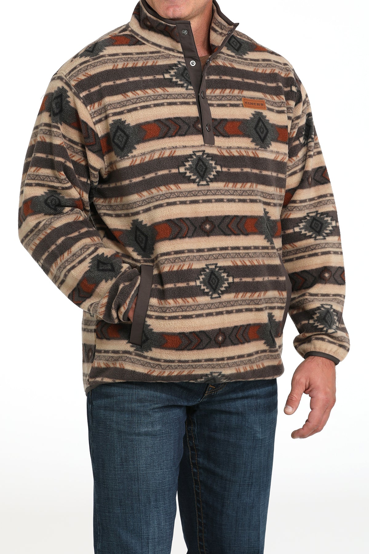 Cinch Men's Serape Stripe Quarter Snap Polar Fleece Pullover in Brown