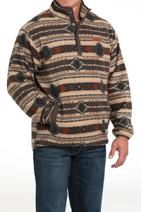 Cinch Men's Serape Stripe Quarter Snap Polar Fleece Pullover in Brown