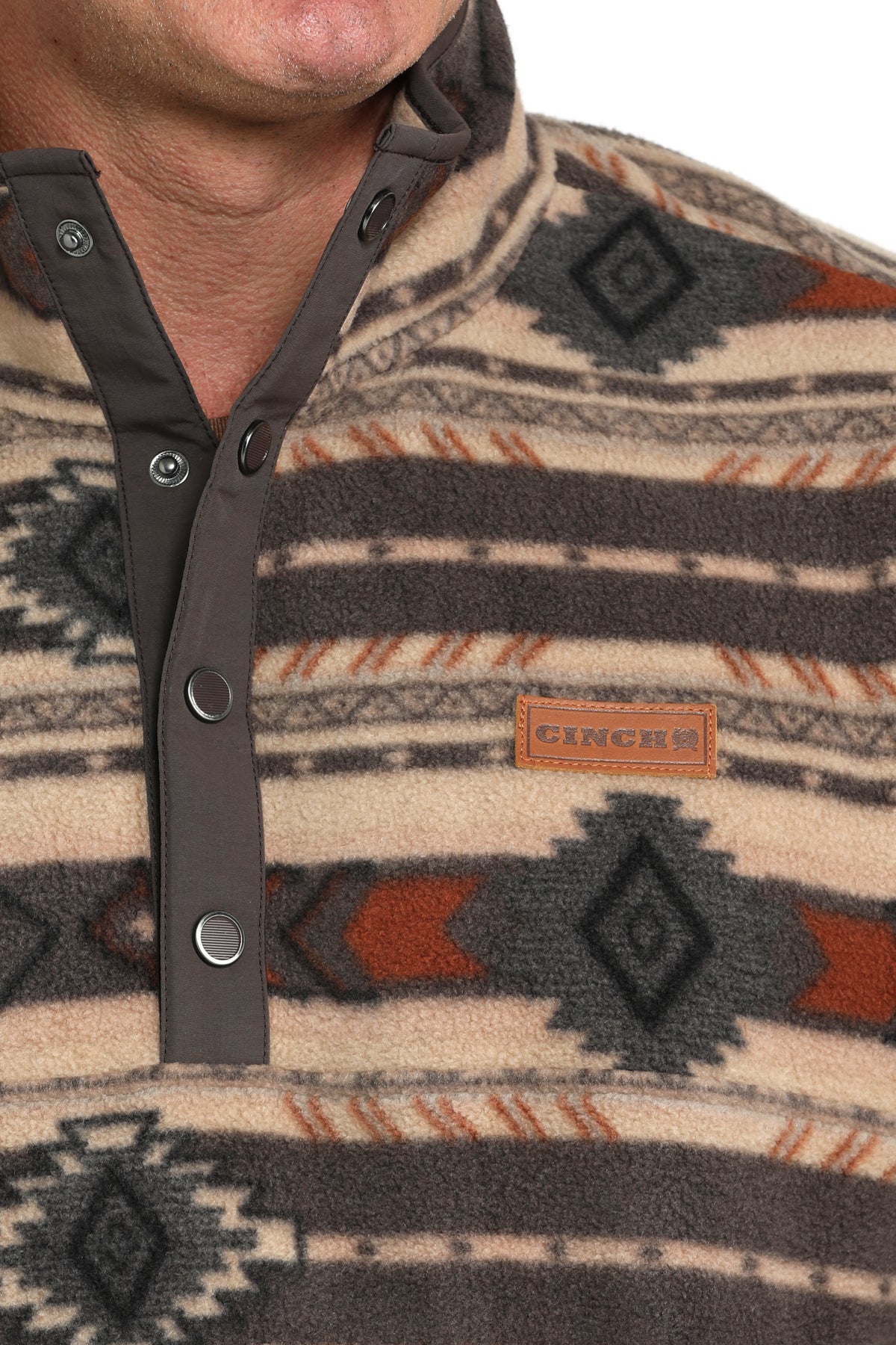 Cinch Men's Serape Stripe Quarter Snap Polar Fleece Pullover in Brown