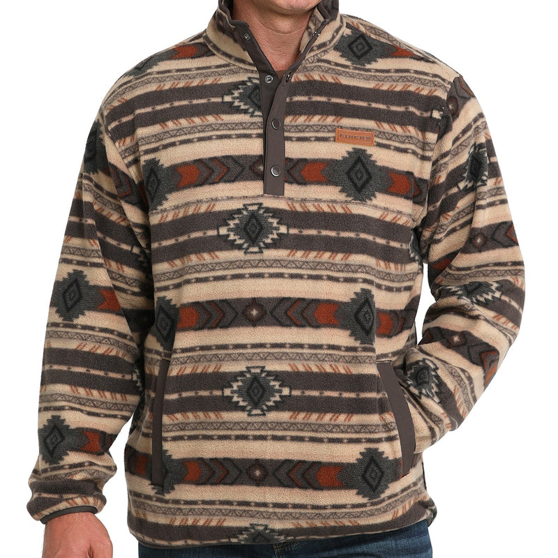 Cinch Men's Serape Stripe Quarter Snap Polar Fleece Pullover in Brown