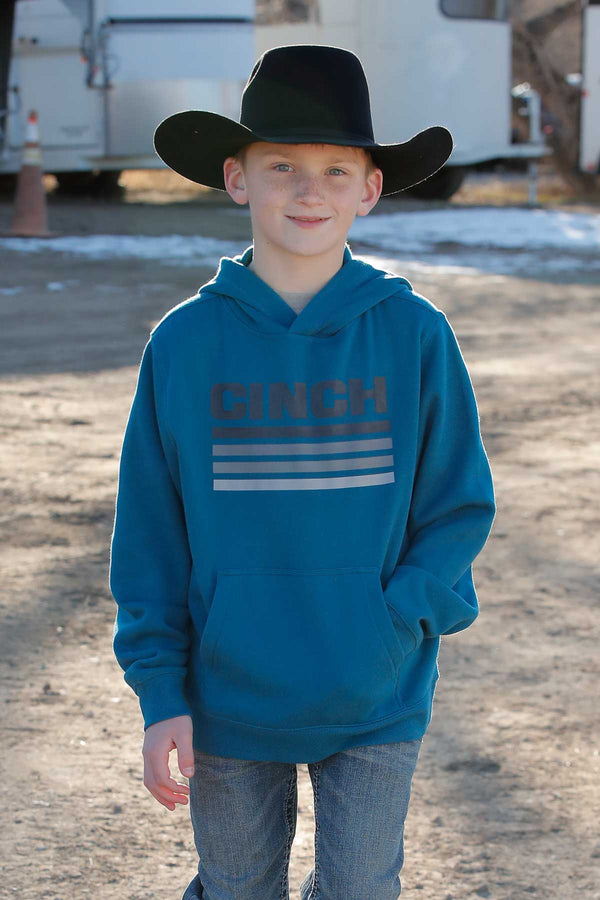 Cinch Youth Boy's Logo Pullover Hoodie in Teal