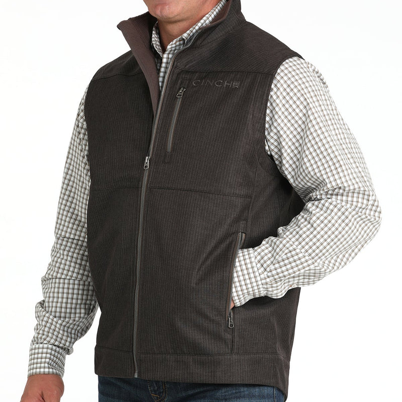 Cinch Men's Bonded Vest in Brown Herringbone