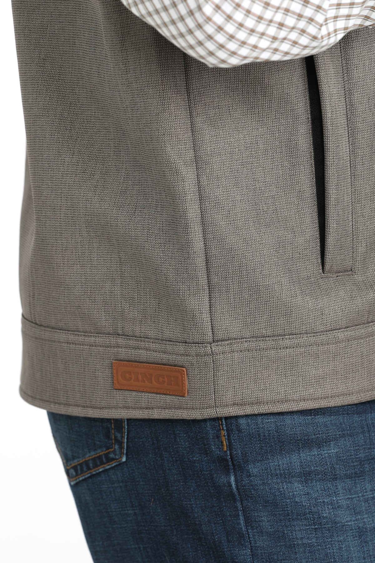 Cinch Men's Solid Concealed Carry Bonded Vest in Light Brown Herringbone
