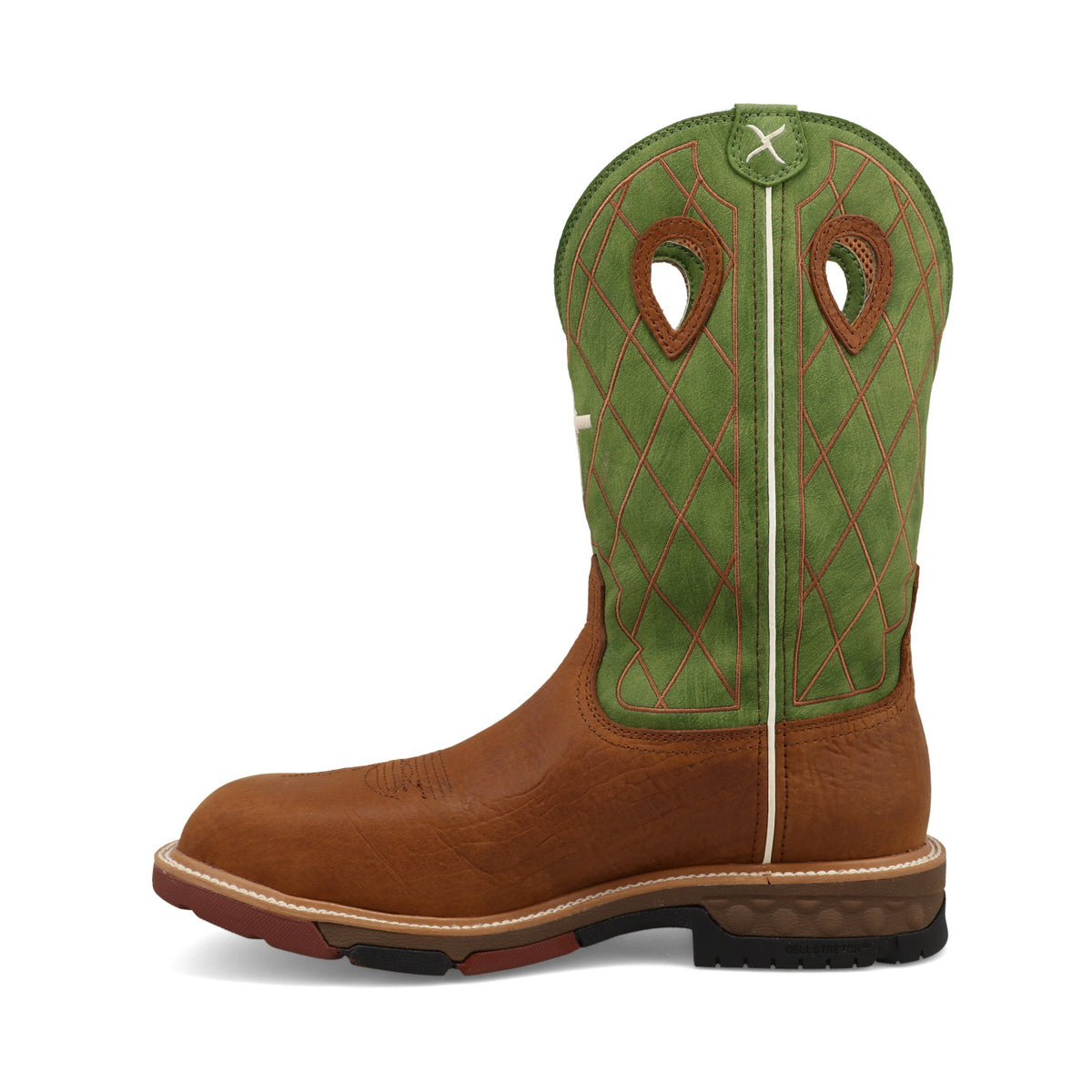 Twisted X Men's 12" Western Nano Toe Work Boot in Caramel Cafe & Green