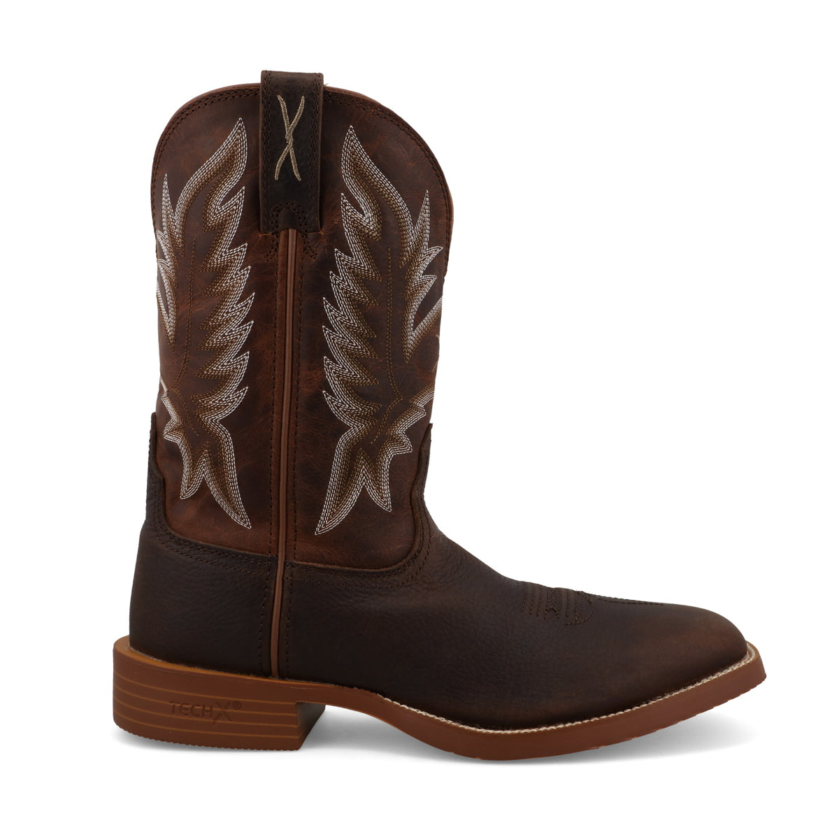 Twisted X Men's Tech X Side Zip Western Boot in Tobacco Brown & Adobe