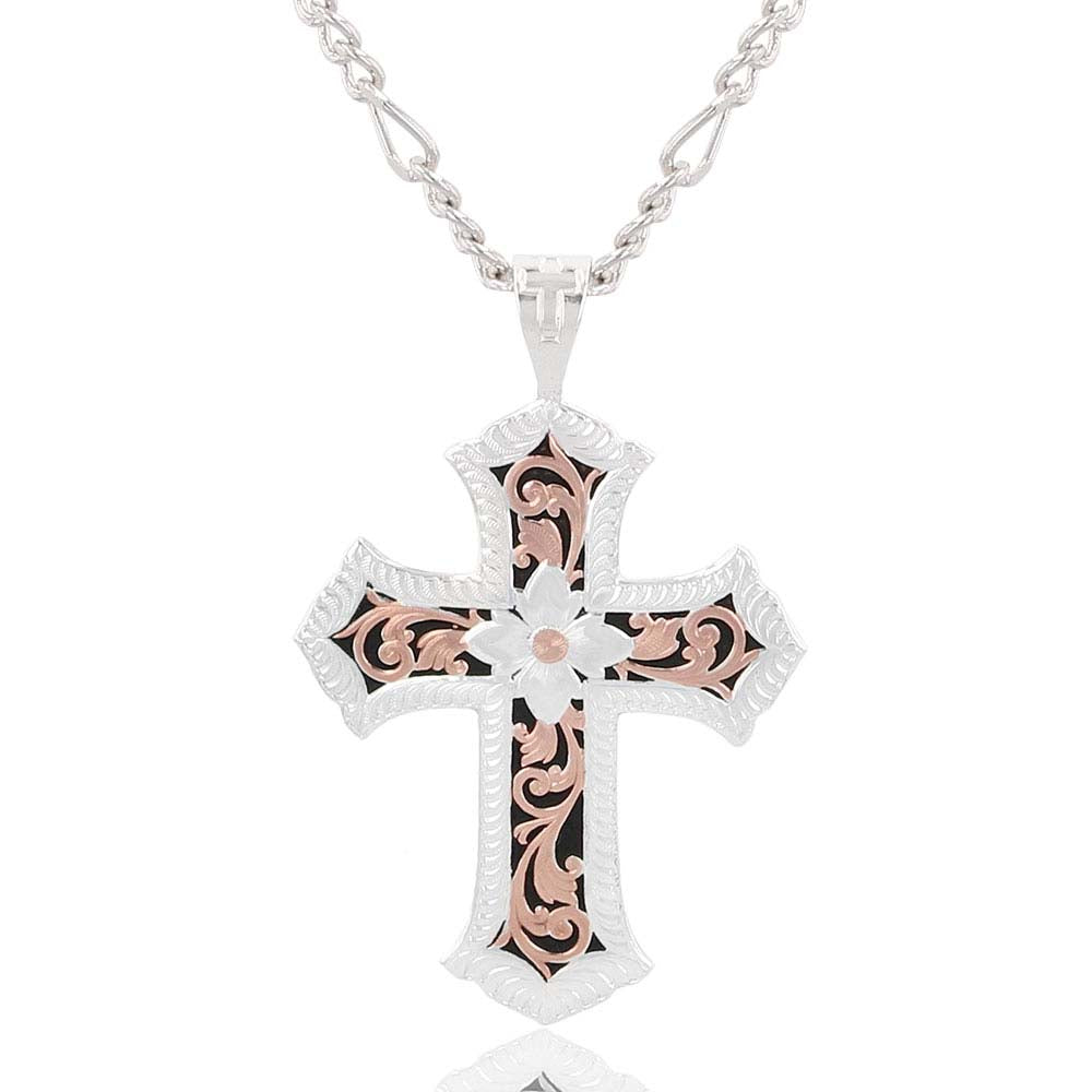 Montana Silversmiths Antiqued Rose Gold Scalloped Cross Necklace