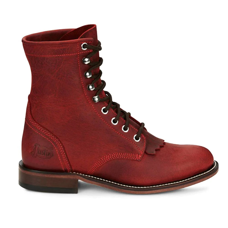 Justin Women's McKean Water Buffalo Lace Up Boot in Red