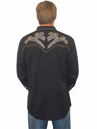 Scully Men's Embroidered Boot Stitch Western Snap Shirt in Black