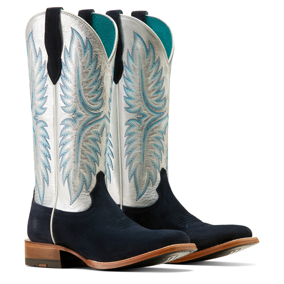 Ariat Women's Frontier Calamity Jane Western Boot in Polo Blue Roughout/ Electric Silver