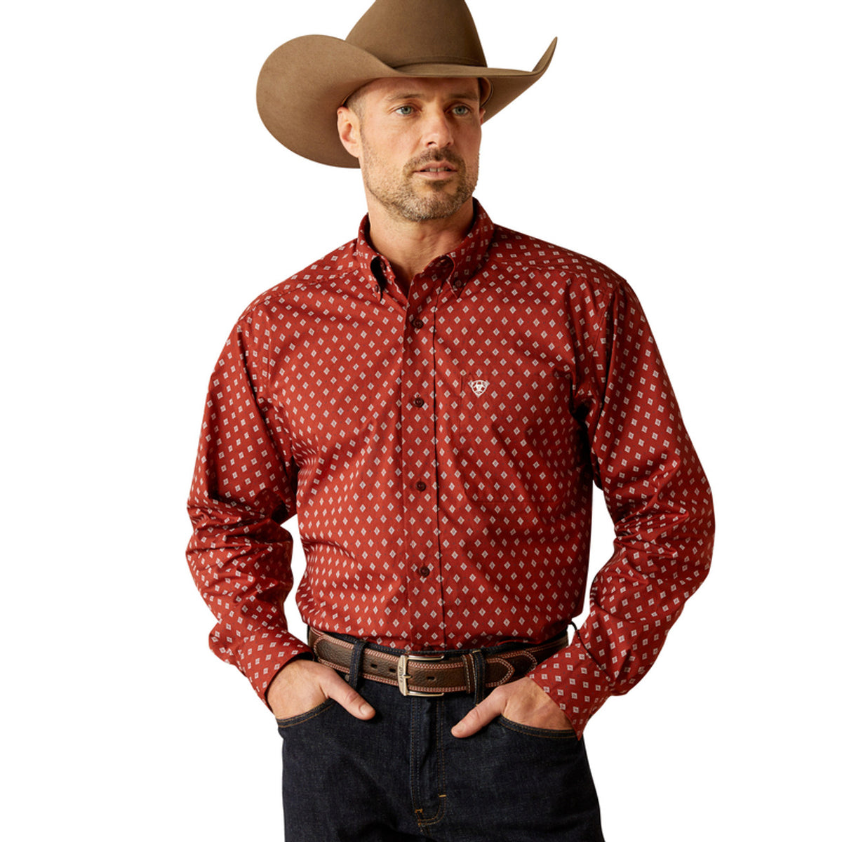 Ariat Men's Pax L/S Classic Fit Western Button Down Shirt in Burgundy Diamond