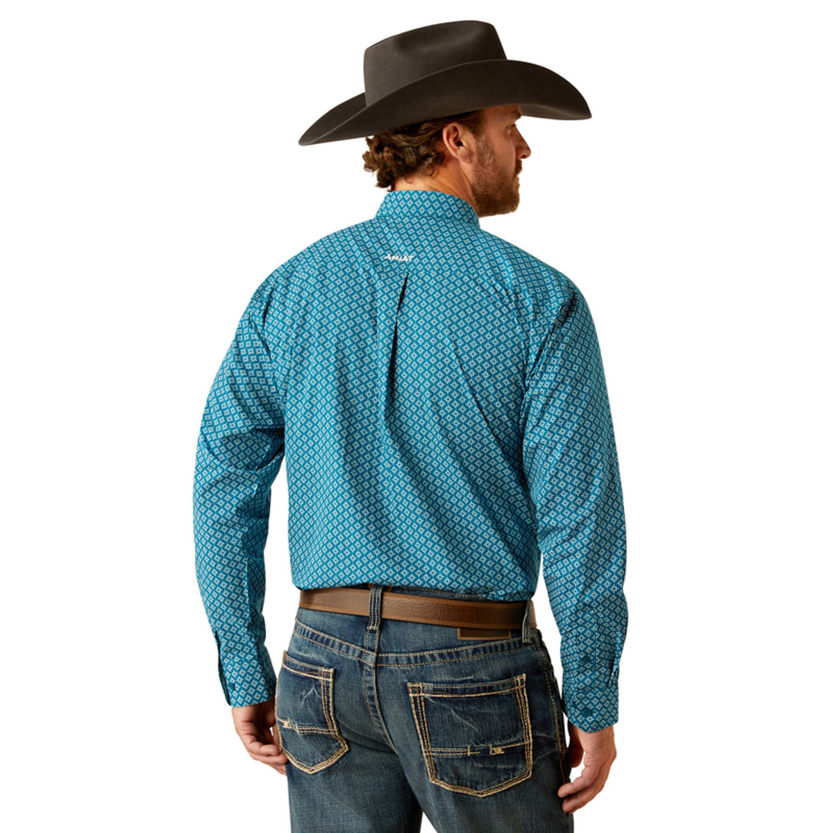 Ariat Men's Petey L/S Classic Fit Western Button Down Shirt in Dark Teal Pixelated Diamond