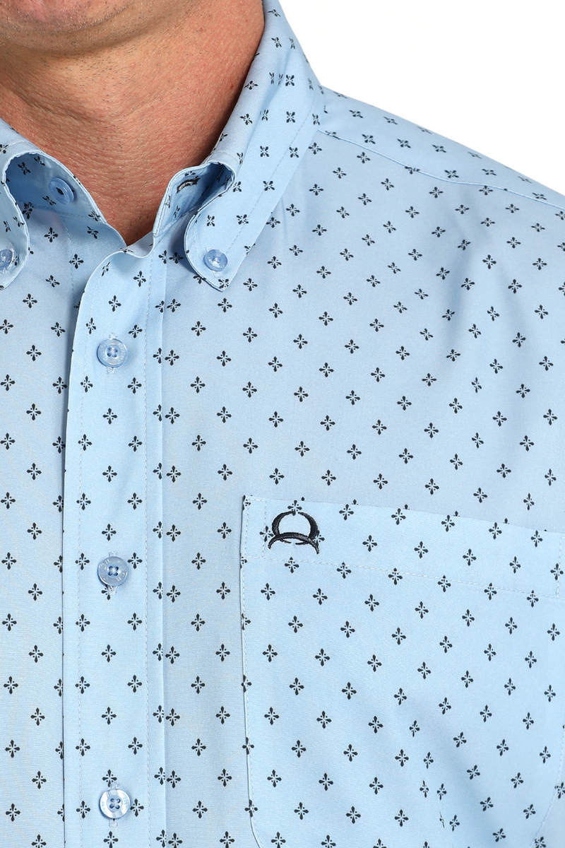 Cinch Men's S/S Arenaflex Geometric Print Western Button Down Shirt in Light Blue
