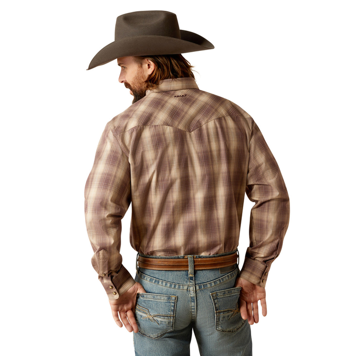 Ariat Men's Pro Series Rex L/S Classic Fit Western Snap Shirt in Brown Plaid