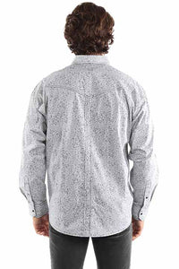 Scully Men's L/S Striped Floral Western Snap Shirt in Grey