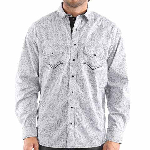 Scully Men's L/S Striped Floral Western Snap Shirt in Grey