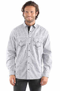 Scully Men's L/S Striped Floral Western Snap Shirt in Grey