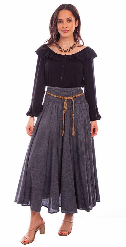 Cantina by Scully Women's Acid Washed Charcoal Skirt With Corded Bead Belt