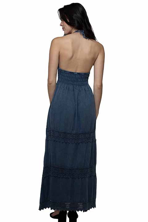Scully Cantina Women's Halter Maxi Dress in Dark Blue