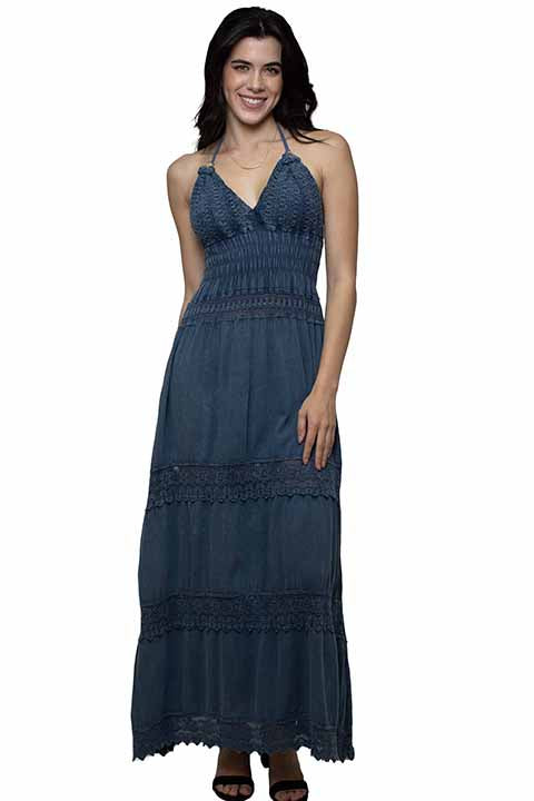 Scully Cantina Women's Halter Maxi Dress in Dark Blue